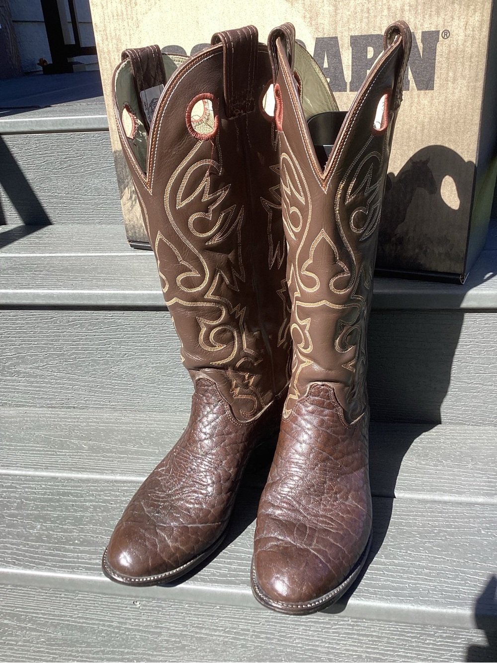 Olathe 10.5D Custom Chocolate Brown Bullhide with Round Toe Leather Cowboy Boots